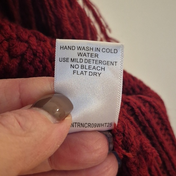 NWT Raga Open Cardigan Fringe Cherry Red Knit Drop Shoulder Boxy Size Large - Picture 10 of 10